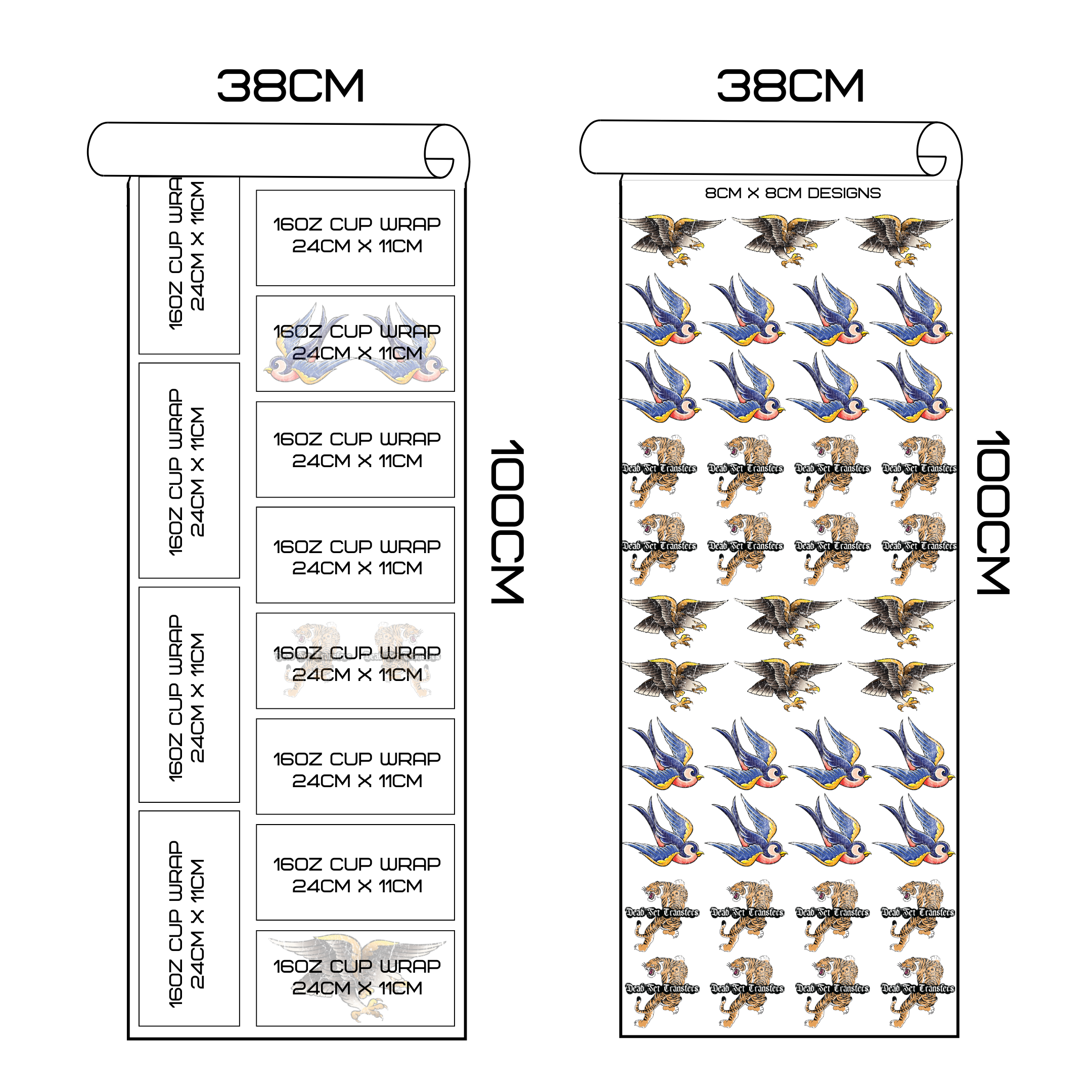 38cm X 100cm UV DTF Transfers *SINGLE SIDE PRINT